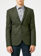 Topman Mens Green Khaki Jersey Skinny Fit Blazer