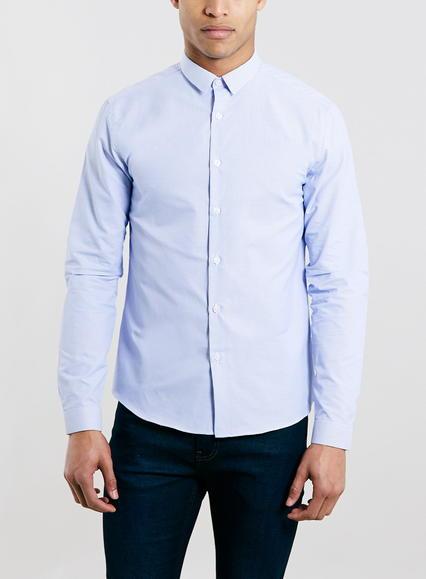 Topman Mens Light Blue Long Sleeve Stripe Dress Shirt