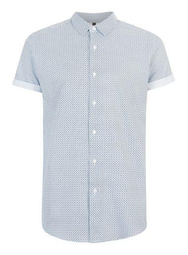 Topman Mens White Printed Short Sleeve Casual Shirt