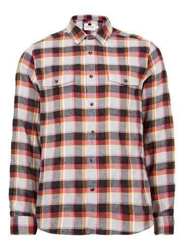 Topman Mens Blue Pink Checked Pattern Brushed Cotton Shirt