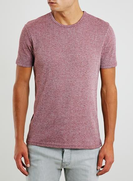 Topman Mens Red Muscle Fit Ribbed T-shirt