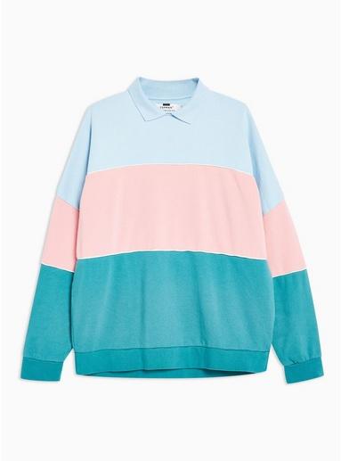 Topman Mens Multi Blue, Pink, Green Panelled Rugby Top