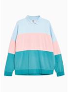 Topman Mens Multi Blue, Pink, Green Panelled Rugby Top