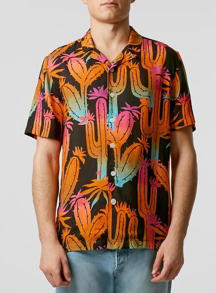 Topman Mens Multi Cactus Print Short Sleeve Shirt