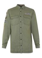 Topman Mens Green Khaki Badge Long Sleeve Casual Shirt