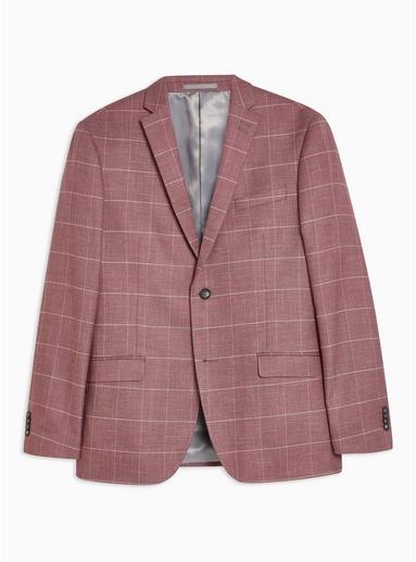 Topman Mens Pink Windowpane Slim Blazer