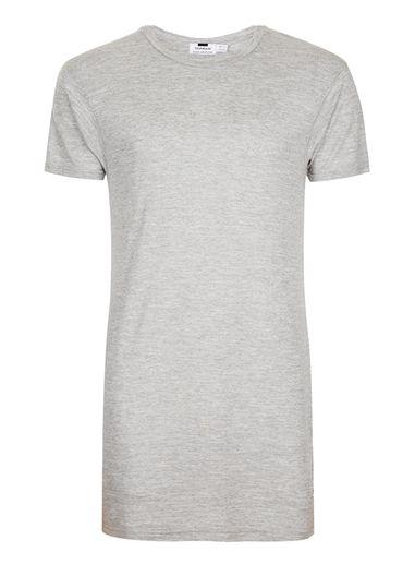 Topman Mens Mid Grey Gray Marl Longline T-shirt