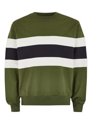 Topman Mens Green Olive Panel Sweatshirt