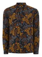 Topman Mens Blue And Orange Floral Revere Long Sleeve Shirt