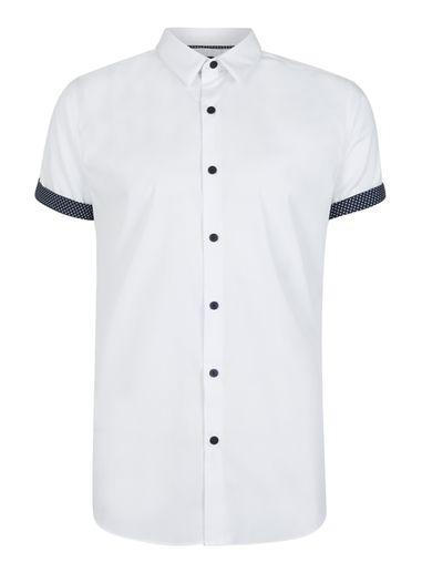 Topman Mens White Turn Up Short Sleeve Casual Shirt