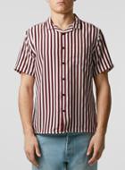 Topman Mens Red Burgundy Bold Stripe Short Sleeve Dress Shirt