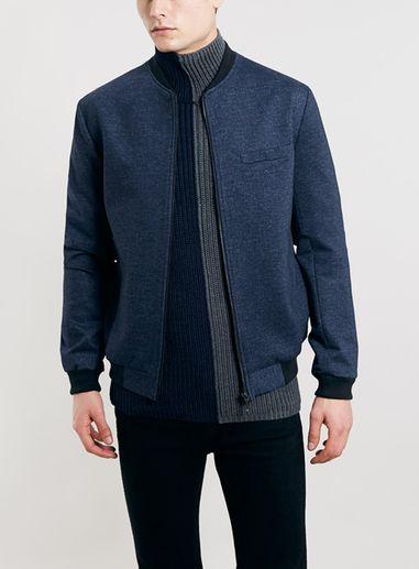 Topman Mens Blue Navy Tailored Jersey Bomber Jacket