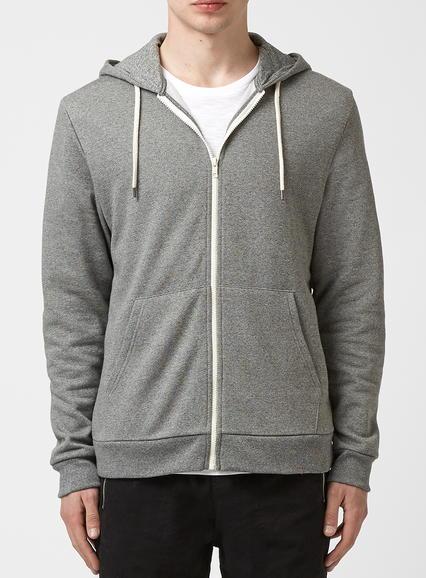 Topman Mens Black Grey Textured Zip Through Hoodie