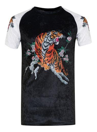 Topman Mens Black Jaded London Floral Print Crushed Velvet T-shirt*