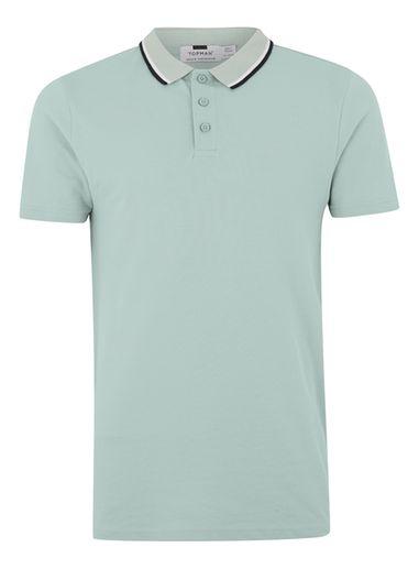 Topman Mens Light Green Short Sleeve Polo