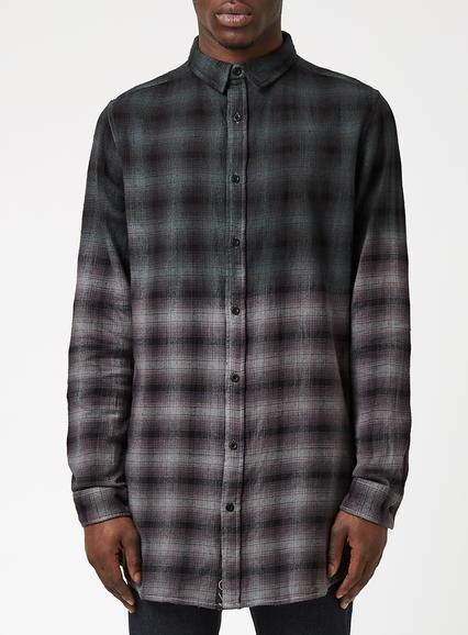 Topman Mens Blue N1sq Black Dip Dye Check Jersey Shirt*