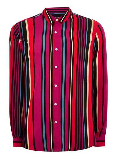 Topman Mens Pink Multi Stripe Long Sleeve Shirt