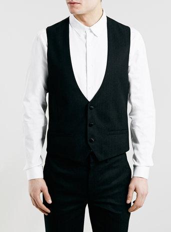 Topman Mens Black Textured Tux Vest