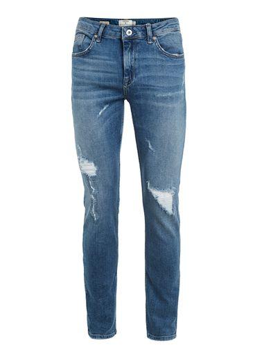 Topman Mens Blue Light Wash Ripped Stretch Skinny Jeans
