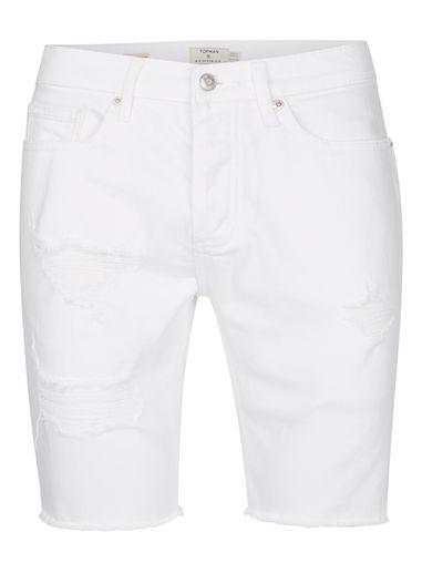 Topman Mens White Rip Raw Denim Shorts