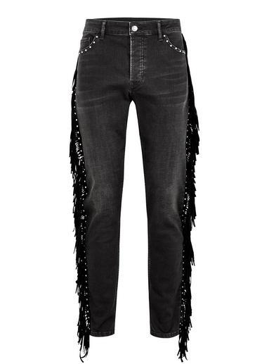 Topman Mens Black Studded Fringed Spray On Jeans