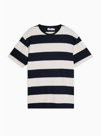 Topman Mens Navy And Off White Block Stripe T-shirt