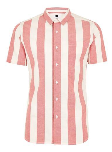 Topman Mens Red And White Muscle Stripe Short Sleeve Shirt