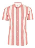 Topman Mens Red And White Muscle Stripe Short Sleeve Shirt