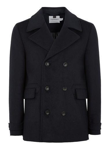 Topman Mens Navy Peacoat Containing Wool