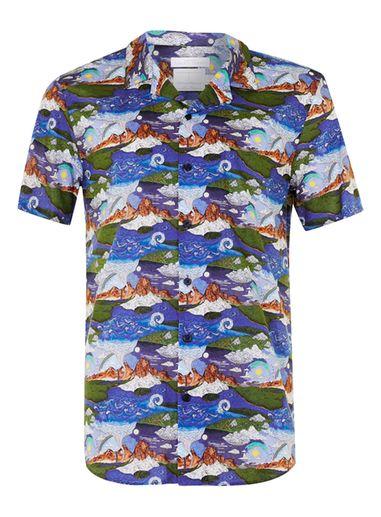 Topman Mens Blue Premium Liberty Wonderland Print Dress Shirt