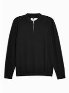Topman Mens Black Long Sleeve Zip Polo Jumper