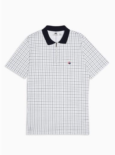 Topman Mens White Check Short Sleeve Polo