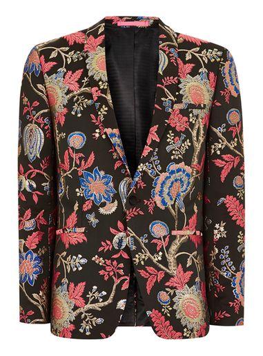 Topman Mens Multi Black Jacquard Skinny Suit Jacket
