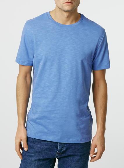 Topman Mens Blue Slub Crew Neck T-shirt