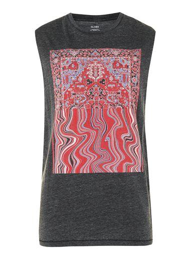 Topman Mens Grey Globe Faded Black Blended Print Tank Top*