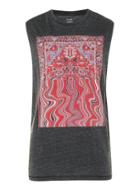 Topman Mens Grey Globe Faded Black Blended Print Tank Top*