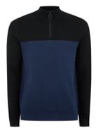 Topman Mens Blue Navy And Black Half Zip Viscosse Knit Top