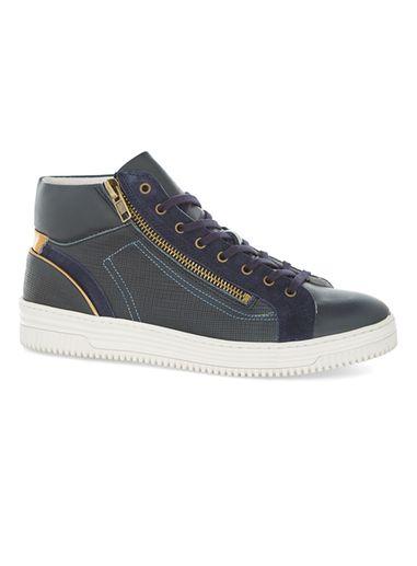 Topman Mens Navy Leather Drape Mid Boots