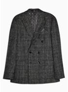 Topman Mens Heritage Black Check Skinny Fit Double Breasted Suit Blazer With Peak Lapels