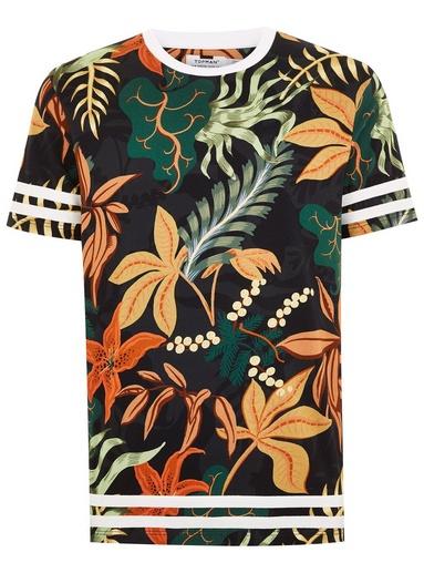 Topman Mens Black Floral Taping T-shirt