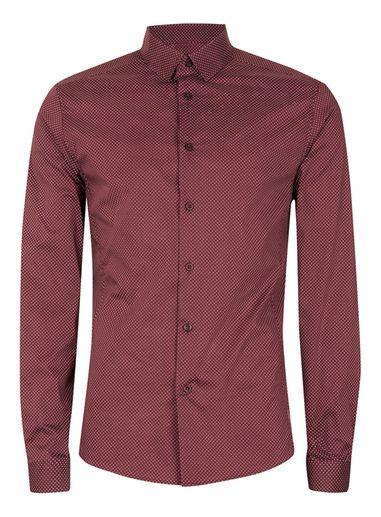 Topman Mens Red Burgundy Pindot Stretch Dress Shirt