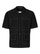 Topman Mens Topman Design Black Revere Collar Short Sleeve Shirt