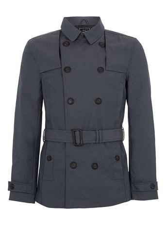 Topman Blue Cropped Belted Trench Coat