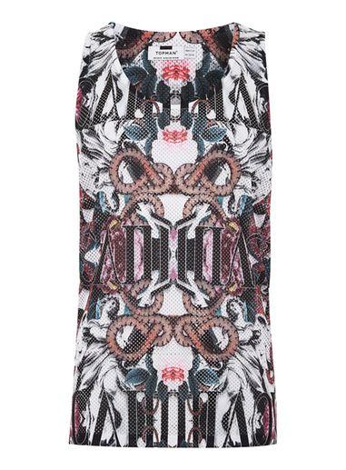 Topman Mens Multicolored Print Mesh Tank