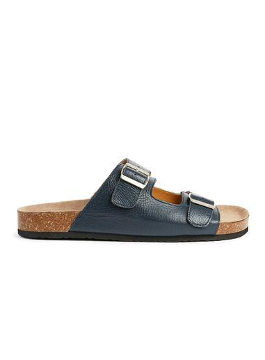 Topman Mens Blue Navy Leather Mule Sandals