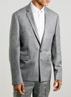 Topman Mens Mid Grey Grey Crosshatch Skinny Suit Jacket
