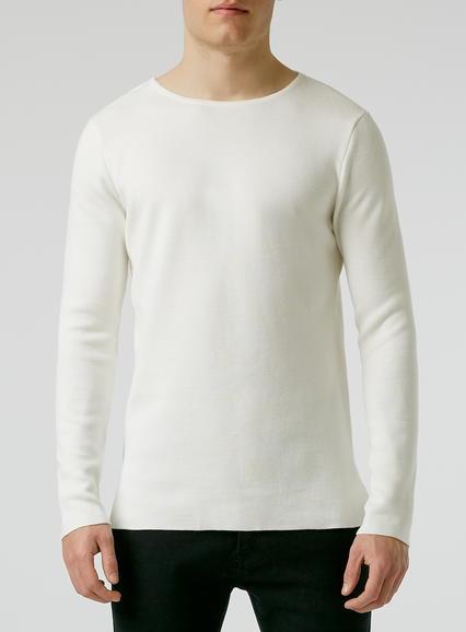 Topman Mens Cream Off White Longline Crew Neck Jumper