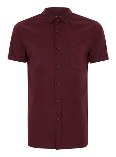 Topman Mens Red Short Sleeved Burgundy Muscle Fit Shirt