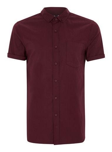 Topman Mens Red Short Sleeved Burgundy Muscle Fit Shirt