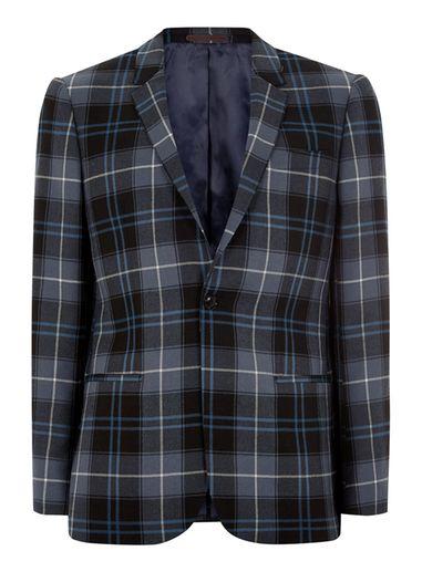 Topman Mens Locharron X Topman Blue And Black Tartan Skinny Suit Jacket